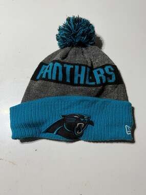 New Era Carolina Panthers NFL Fleece Lined Cuffed Pom Beanie Hat One Size